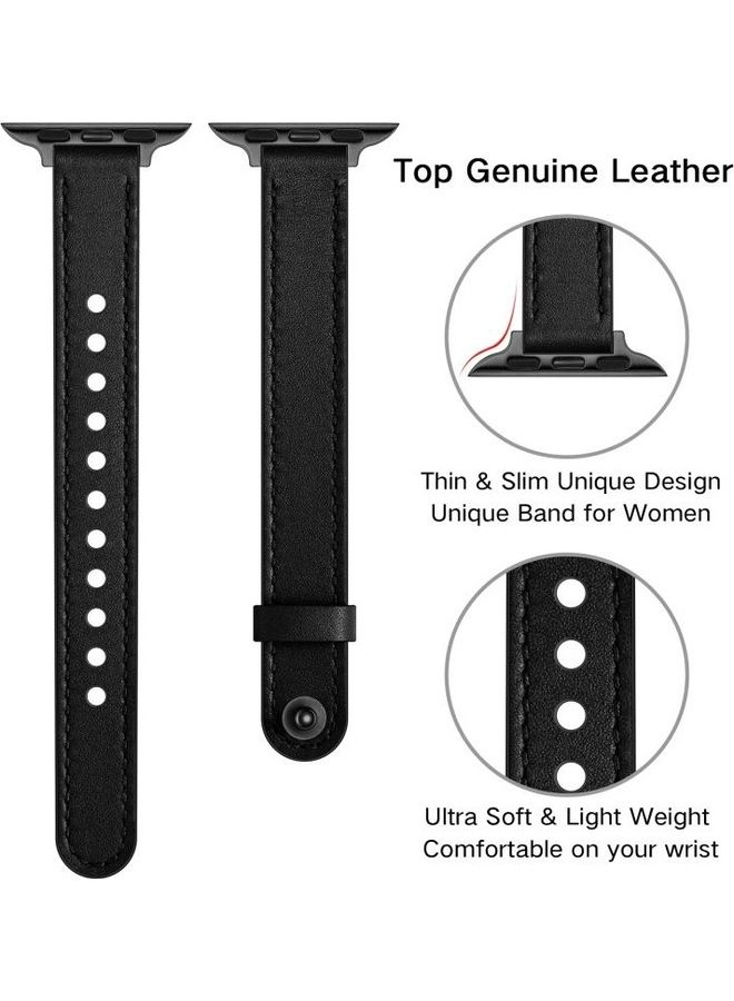 HuHa Couple Style Leather Replacement Strap Watchband For Apple Watch Series 7/6/SE/5/4/3/2/1 42/44/45mm Black - Image 3