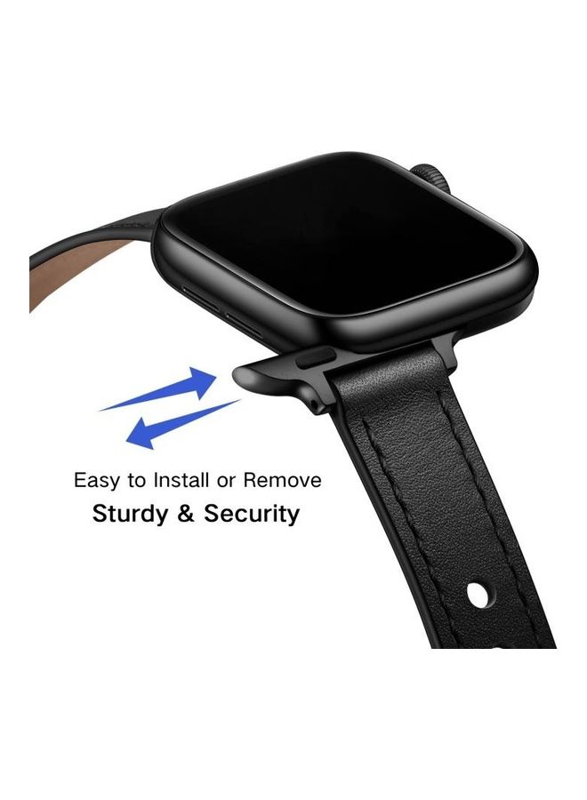 HuHa Couple Style Leather Replacement Strap Watchband For Apple Watch Series 7/6/SE/5/4/3/2/1 42/44/45mm Black - Image 4
