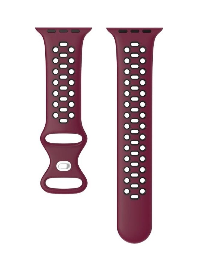 HuHa Two-Colour 8-Buckle Replacement Watchband For Apple Watch Series 7 45mm / 6 & SE & 5 & 4 44mm / 3 & 2 & 1 42mm Wine Red/Black - Image 2
