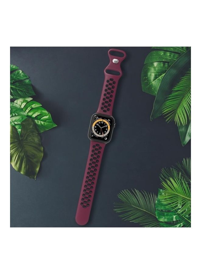 HuHa Two-Colour 8-Buckle Replacement Watchband For Apple Watch Series 7 45mm / 6 & SE & 5 & 4 44mm / 3 & 2 & 1 42mm Wine Red/Black - Image 5