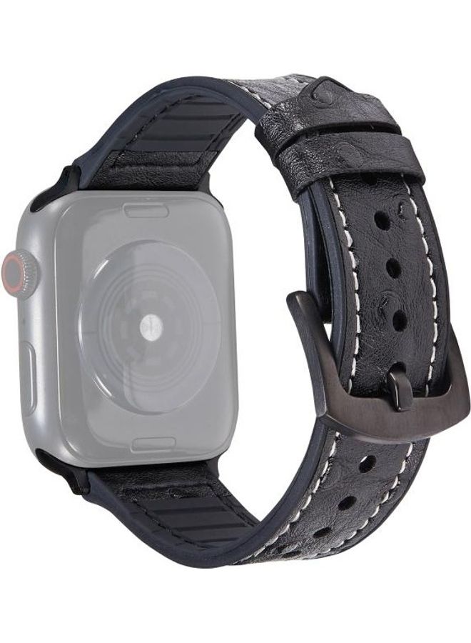 HuHa Ostrich Texture Leather Replacement Watchbands For Apple Watch Series 7/6/SE/5/4/3/2/1 41/40/38mm Black - Image 1