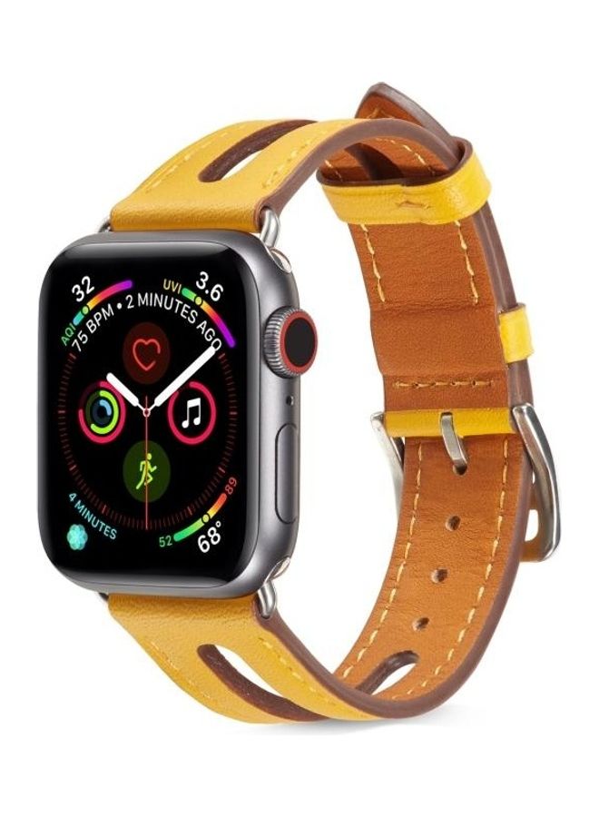 HuHa Top Grain Leather Watchband For Apple Watch Series 7 41mm/6 & SE & 5 & 4 40mm/3 & 2 & 1 38mm Yellow - Image 4