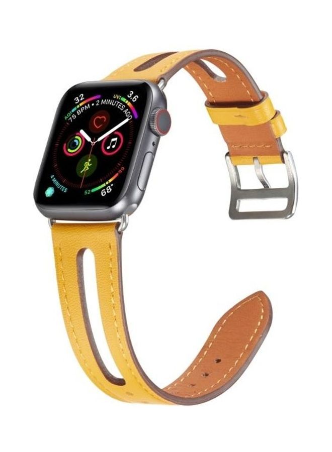 HuHa Top Grain Leather Watchband For Apple Watch Series 7 41mm/6 & SE & 5 & 4 40mm/3 & 2 & 1 38mm Yellow - Image 5