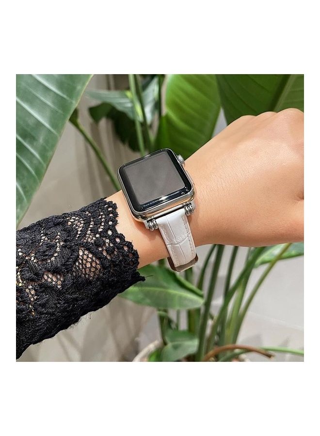 HuHa Bamboo Joint With Beads Leather Replacement Strap Watchband For Apple Watch Series 7 45mm/6 & SE & 5 & 4 44mm/3 & 2 & 1 42mm White - Image 4