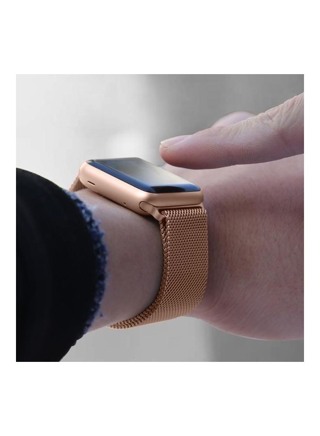 HuHa - Milanese Loop Magnetic Stainless Steel Watchband for Apple Watch Series 7/6/SE/5/4/3/2/1 42/44/45mm Champagne Gold - Image 1
