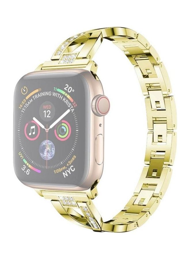 HuHa Colourful Diamond Watchband For Apple Watch Series 7 45mm/6 & Se & 5 & 4 44mm/3 & 2 & 1 42mm Gold - Image 3