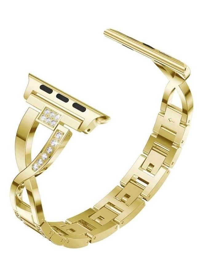 HuHa Colourful Diamond Watchband For Apple Watch Series 7 45mm/6 & Se & 5 & 4 44mm/3 & 2 & 1 42mm Gold - Image 4