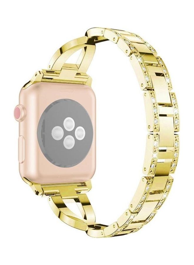 HuHa Colourful Diamond Watchband For Apple Watch Series 7 45mm/6 & Se & 5 & 4 44mm/3 & 2 & 1 42mm Gold - Image 5