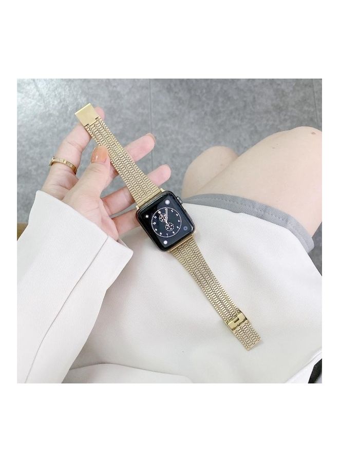 HuHa Color Matching Seven Beads Replacement Watchband For Apple Watch Series 7 45mm/6 & Se & 5 & 4 44mm/3 & 2 & 1 42mm Gold - Image 2