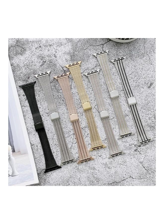 HuHa Color Matching Seven Beads Replacement Watchband For Apple Watch Series 7 45mm/6 & Se & 5 & 4 44mm/3 & 2 & 1 42mm Gold - Image 4