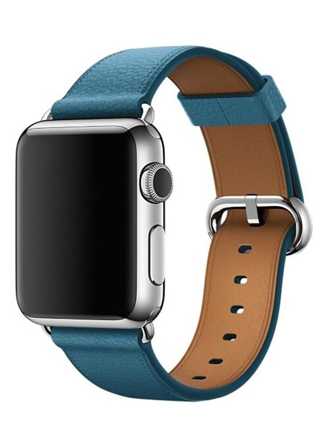هوها سوار كلاسيكي من الجلد مزود بزر لساعة أبل سيريس 3/2/1 مقاس 38 مم أزرق - Image 1