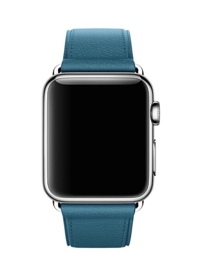 هوها سوار كلاسيكي من الجلد مزود بزر لساعة أبل سيريس 3/2/1 مقاس 38 مم أزرق - Image 2