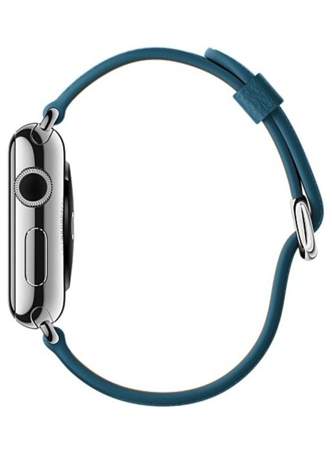 هوها سوار كلاسيكي من الجلد مزود بزر لساعة أبل سيريس 3/2/1 مقاس 38 مم أزرق - Image 4