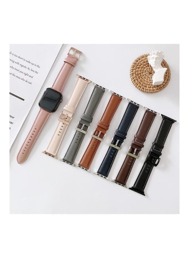 HuHa - V Tail Style Stitching Leather Wrist Strap for Apple Watch Series 7/6/SE/5/4/3/2/1 38/40/41mm Dark Blue - Image 1