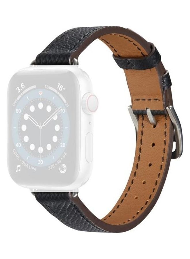 HuHa B Style Leather Strap Watchband For Apple Watch Series 7/6/SE/5/4/3/2/1 41/40/38mm Black - Image 1