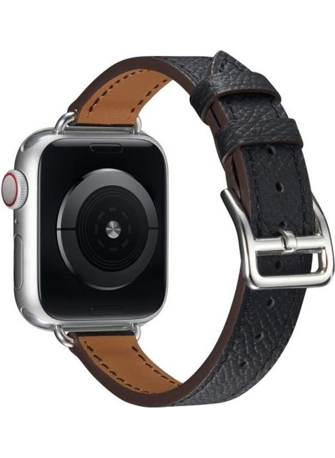 HuHa B Style Leather Strap Watchband For Apple Watch Series 7/6/SE/5/4/3/2/1 41/40/38mm Black - Image 3