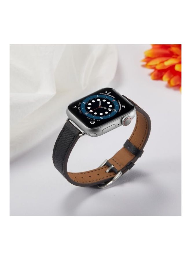 HuHa B Style Leather Strap Watchband For Apple Watch Series 7/6/SE/5/4/3/2/1 41/40/38mm Black - Image 5