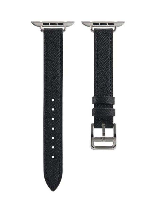 HuHa B Style Leather Strap Watchband For Apple Watch Series 7/6/SE/5/4/3/2/1 41/40/38mm Black - Image 2