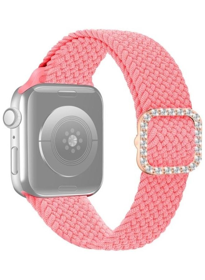HuHa - Braided Elasticity Diamond Buckle Replacement Watchband For Apple Watch Series 7 & 6 & Se & 5 & 4 44Mm/3 & 2 & 1 42Mm Pink - Image 1