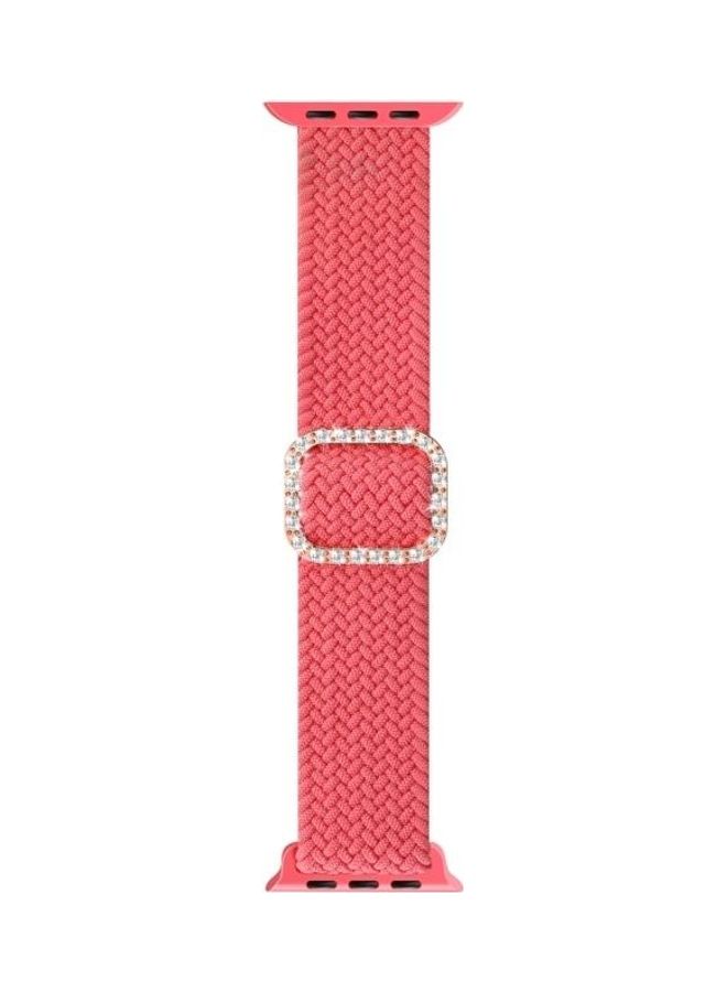 HuHa - Braided Elasticity Diamond Buckle Replacement Watchband For Apple Watch Series 7 & 6 & Se & 5 & 4 44Mm/3 & 2 & 1 42Mm Pink - Image 1