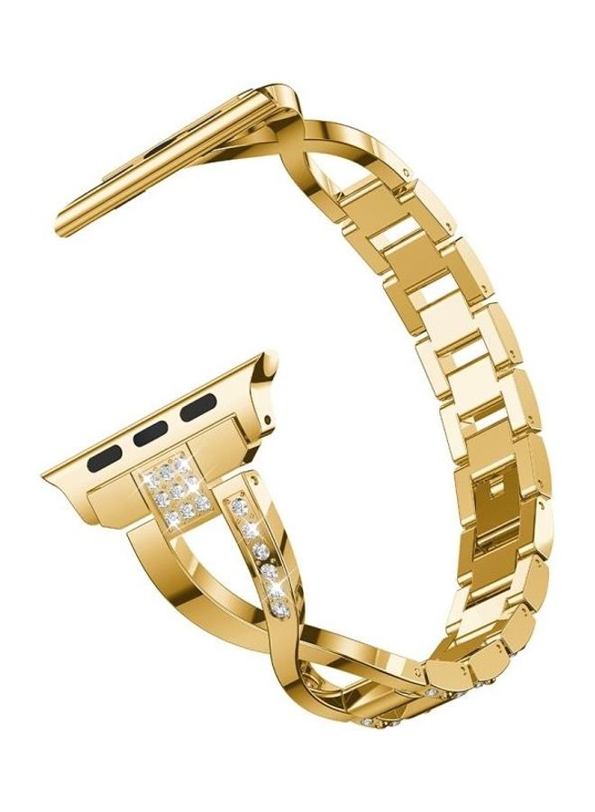 HuHa X-Shaped Diamond-Studded Watchband For Apple Watch Series 3 & 2 & 1 38mm Gold - Image 4