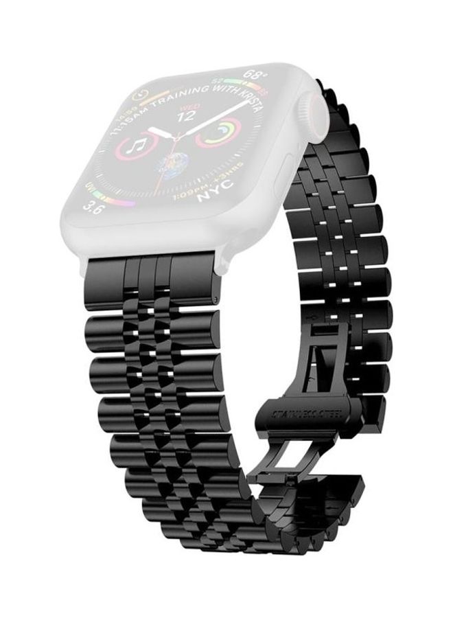 HuHa Man 5 Beads Stainless Steel Replacement Watchbands For Apple Watch Series 7/6/SE/5/4/3/2/1 45/44/42mm, Width: 22mm Black - Image 1