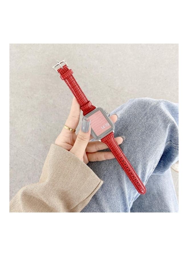 HuHa Crocodile Texture Leather Replacement Watchband For Apple Watch Series 7 45mm/6 & SE & 5 & 4 44mm/3 & 2 & 1 42mm Red - Image 1