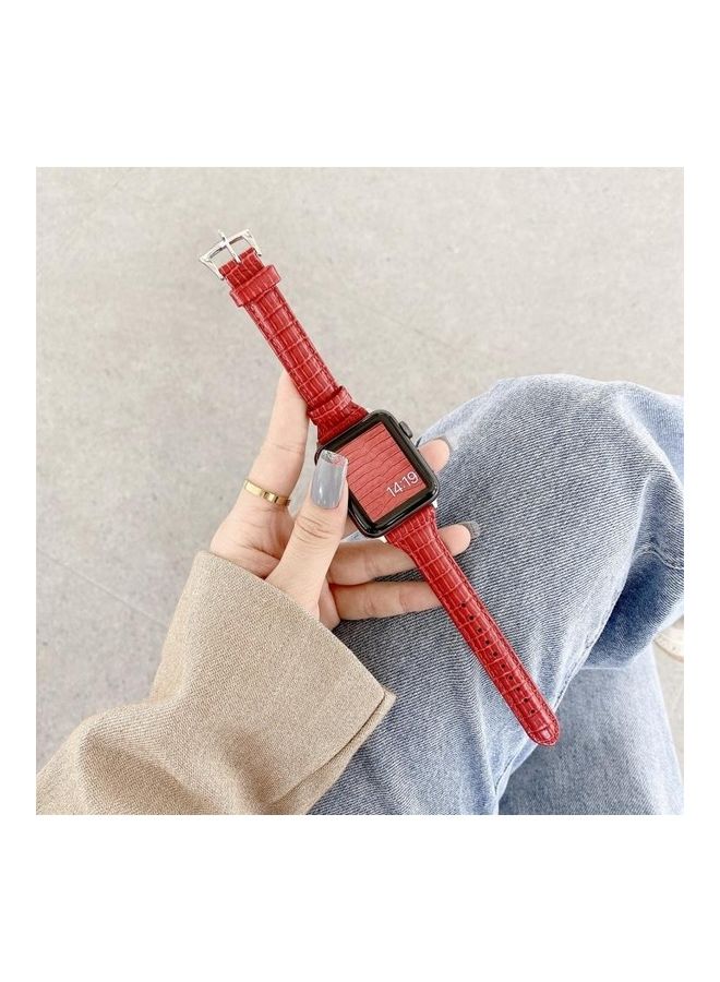 HuHa Crocodile Texture Leather Replacement Watchband For Apple Watch Series 7 45mm/6 & SE & 5 & 4 44mm/3 & 2 & 1 42mm Red - Image 2