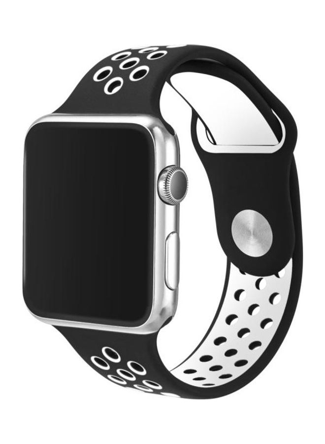 HuHa Standard Edition Sport Watchband For Apple Watch Series 7 45mm/6 & Se & 5 & 4 44mm/3 & 2 & 1 42mm Black/White - Image 4
