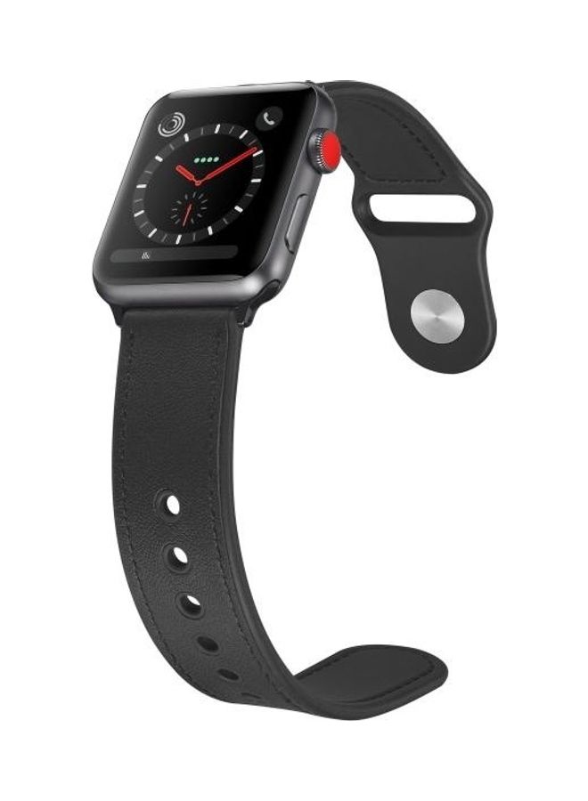 HuHa Paste Leather TPU Watchband For Apple Watch Series 7/6/SE/5/4/3/2/1 45/44/42mm Black - Image 4