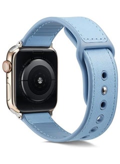 Single Buckle TPU Genuine Leather Watchband For Apple Watch Series 1/2/3/4/5/6/7/SE 38-40-41mm Blue