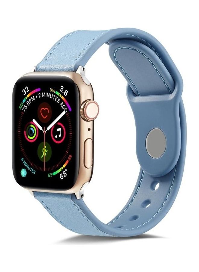 HuHa - Single Buckle TPU Genuine Leather Watchband For Apple Watch Series 1/2/3/4/5/6/7/SE 38-40-41mm Blue - Image 1