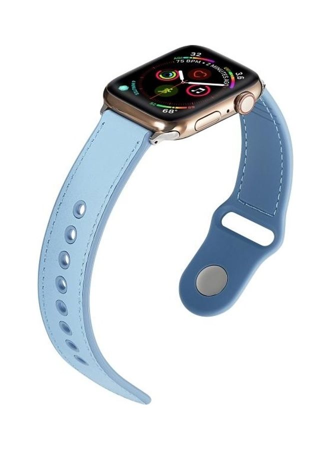 HuHa - Single Buckle TPU Genuine Leather Watchband For Apple Watch Series 1/2/3/4/5/6/7/SE 38-40-41mm Blue - Image 1