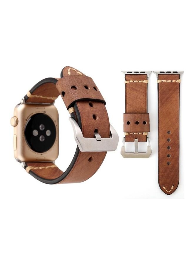 HuHa Thick Sutures Retro Replacement Watch Band For Apple Watch Series 3 & 2 & 1 38mm Khaki  - Image 1