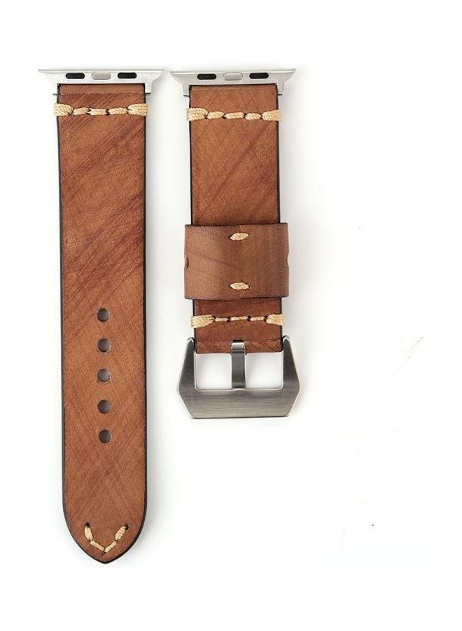 HuHa Thick Sutures Retro Replacement Watch Band For Apple Watch Series 3 & 2 & 1 38mm Khaki  - Image 2