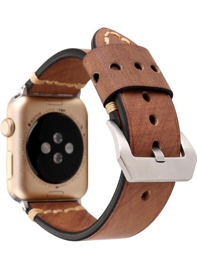 HuHa Thick Sutures Retro Replacement Watch Band For Apple Watch Series 3 & 2 & 1 38mm Khaki  - Image 4