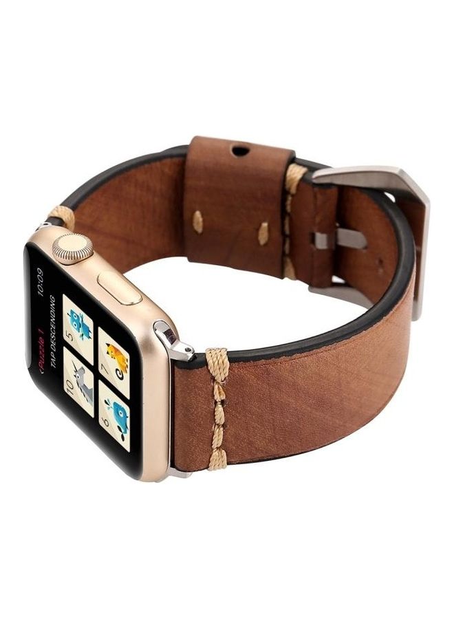 HuHa Thick Sutures Retro Replacement Watch Band For Apple Watch Series 3 & 2 & 1 38mm Khaki  - Image 5