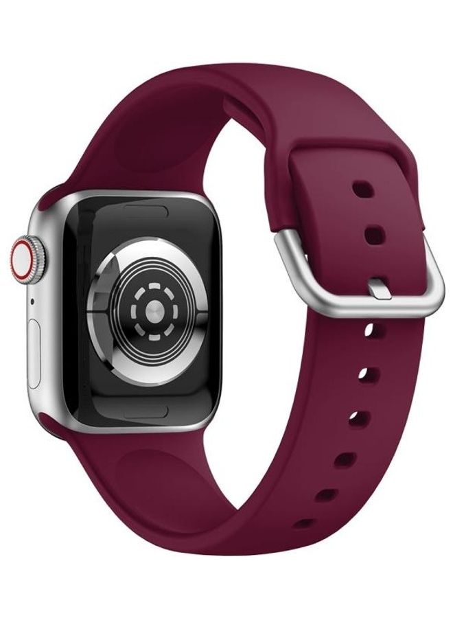 HuHa Replacement Watchband For Apple Watch Series 7 45mm / 6 & SE & 5 & 4 44mm / 3 & 2 & 1 42mm Wine Red - Image 3