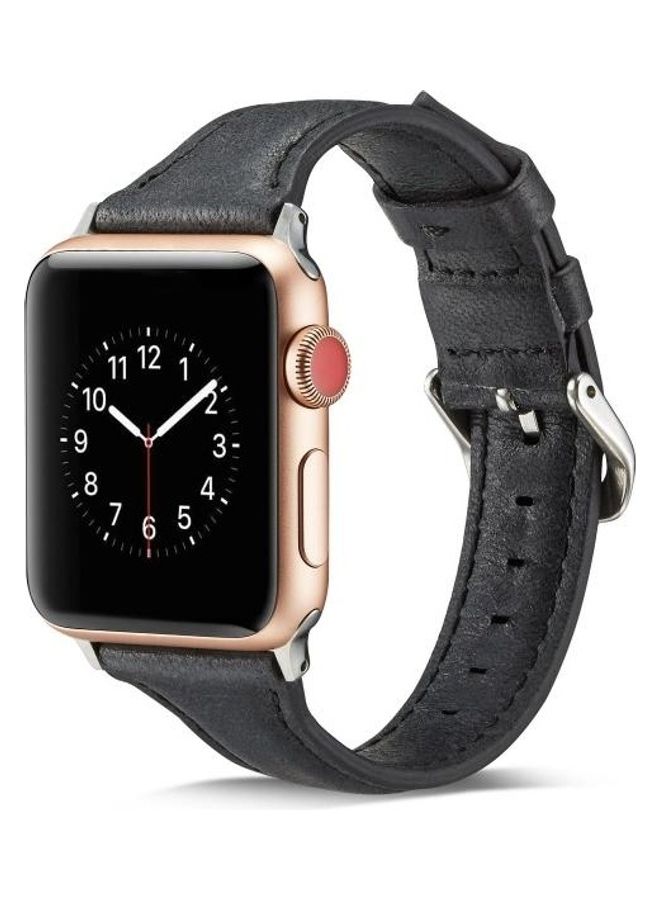 HuHa Thin Leather Replacement Wrist Strap Watchband For Apple Watch 5/4/3/2/1 40/38mm Black - Image 1