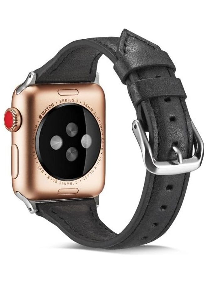 HuHa Thin Leather Replacement Wrist Strap Watchband For Apple Watch 5/4/3/2/1 40/38mm Black - Image 2