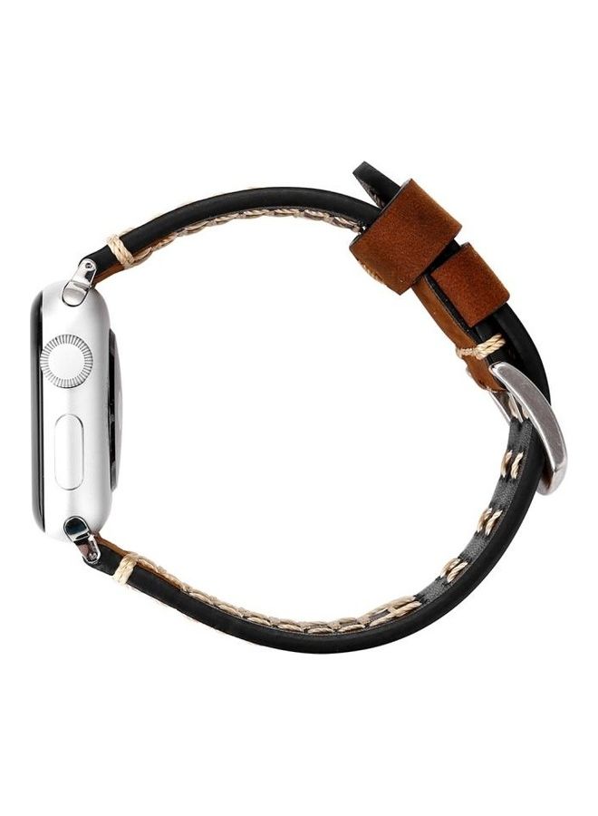 هوها سوار من الجلد الطبيعي بنمط خط يدوي لساعة أبل سيريس 3/2/1 مقاس 42 مم قهوة - Image 5