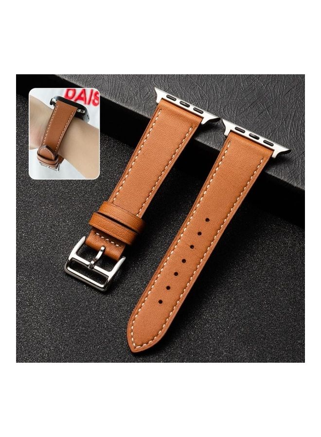 HuHa Business Cowhide Leather Strap Watchband for Apple Watch Series 6/SE/5/4/3/2/1 38-40mm Brown - Image 1