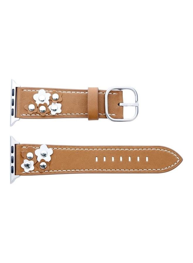 HuHa - Fashion Occident Style Flowers Replacement Watch Band For Apple Watch Series 3 & 2 & 1 42mm Khaki - Image 1