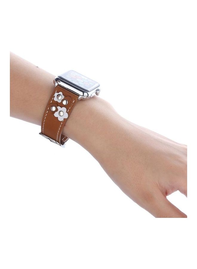 HuHa - Fashion Occident Style Flowers Replacement Watch Band For Apple Watch Series 3 & 2 & 1 42mm Khaki - Image 1