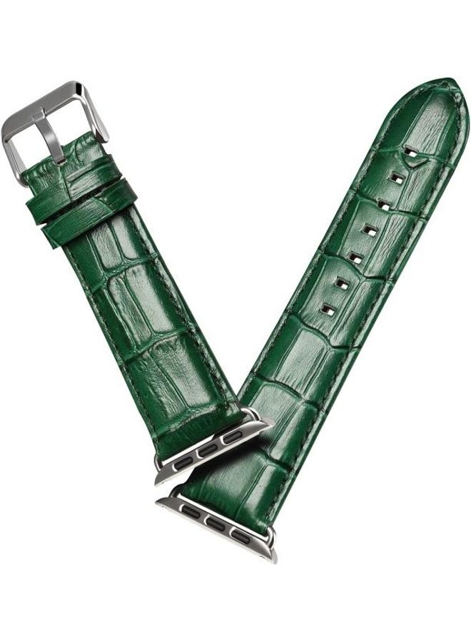 HuHa - Cowhide Crocodile Texture Strap Watchband For Apple Watch Series 7/6/SE/5/4/3/2/1 38/40/41mm Green - Image 1