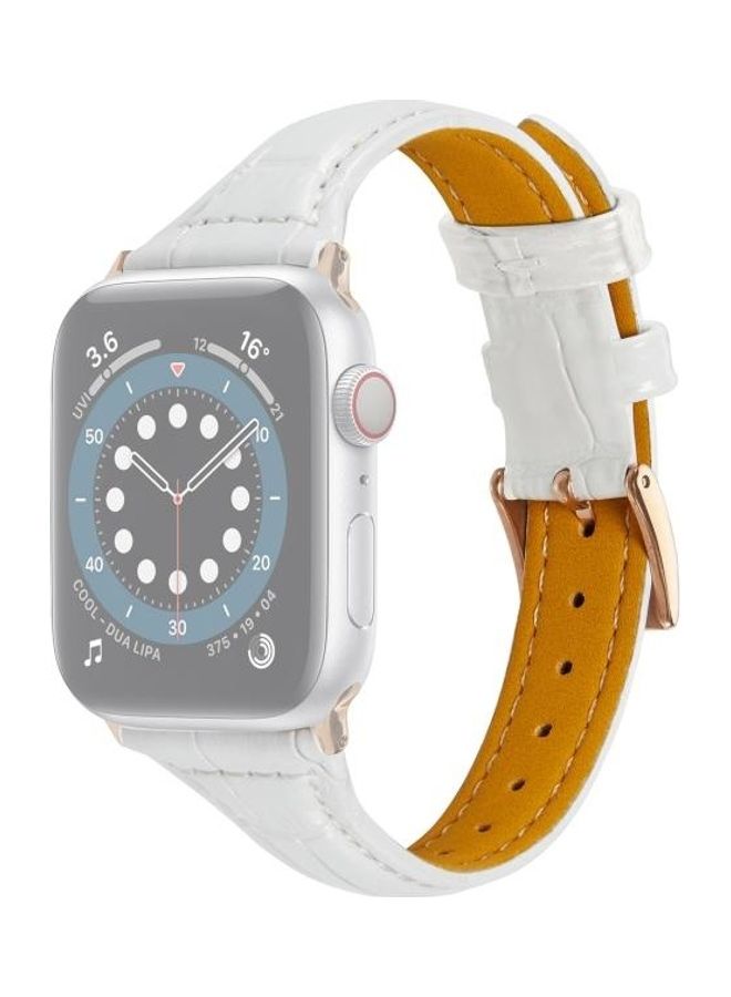 HuHa Crocodile Texture Leather Replacement Strap Watchband For Apple Watch Series 7 45mm/6 & SE & 5 & 4 44mm/3 & 2 & 1 42mm White - Image 1