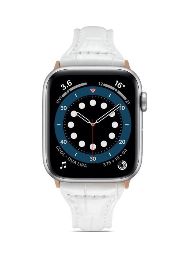 HuHa Crocodile Texture Leather Replacement Strap Watchband For Apple Watch Series 7 45mm/6 & SE & 5 & 4 44mm/3 & 2 & 1 42mm White - Image 2