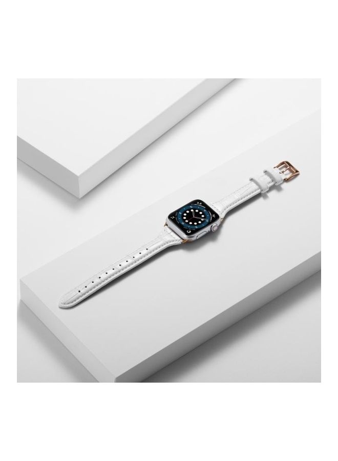 HuHa Crocodile Texture Leather Replacement Strap Watchband For Apple Watch Series 7 45mm/6 & SE & 5 & 4 44mm/3 & 2 & 1 42mm White - Image 4