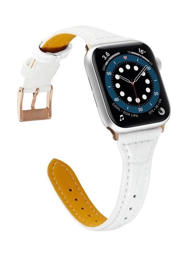 HuHa Crocodile Texture Leather Replacement Strap Watchband For Apple Watch Series 7 45mm/6 & SE & 5 & 4 44mm/3 & 2 & 1 42mm White - Image 3