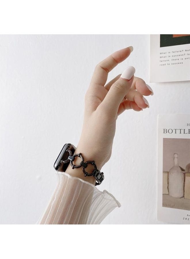 HuHa O-Shaped Chain Metal Replacement Strap Watchband For Apple Watch Series 7/6/5/4/3/2/1/SE 41/40/38mm Black - Image 4